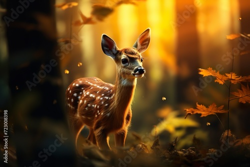 selective shot of beautiful baby deer in the forest generative ai © smoke