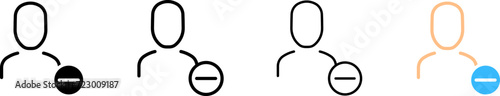 Human silhouette and minus icon set. Silhouette, linear, and flat style. Vector icons.