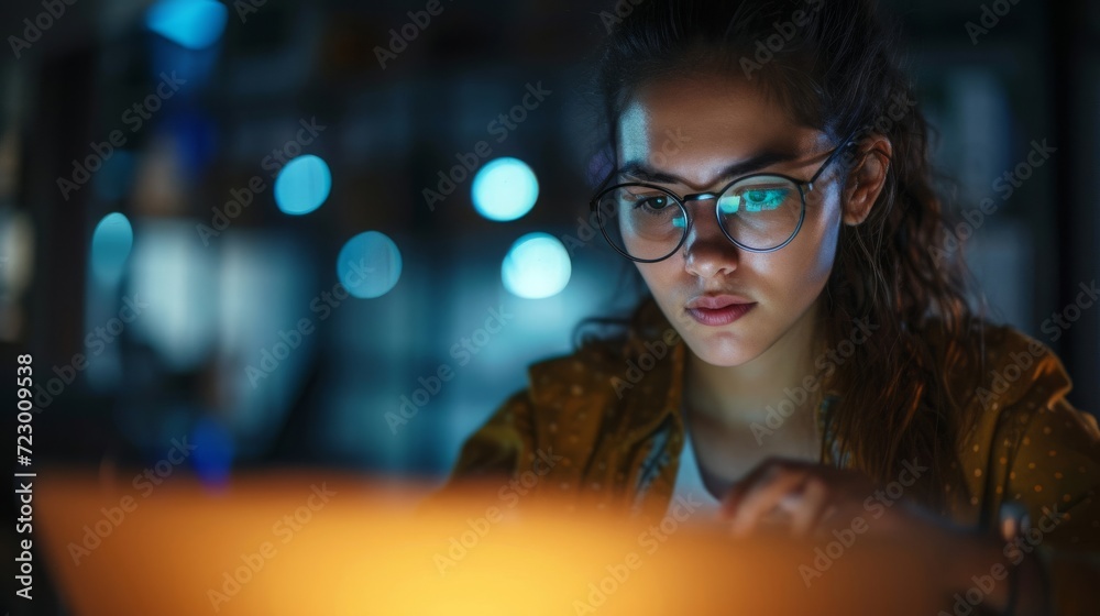 Woman Wearing Glasses Looking at Laptop Woman Wearing Glasses Looking at Laptop