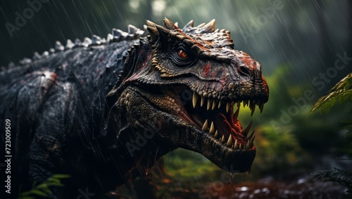 Dinosaur in rain running through the jungle © Photo And Art Panda