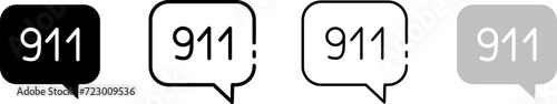 911 message bubble icon. Silhouette, linear, and flat style. Vector icons.