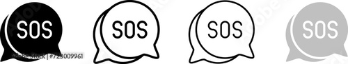 SOS message bubble icon set. Silhouette, linear, and flat style. Vector icons.