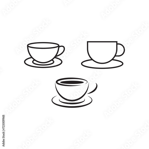 Tea cup vector icon set. Hot herbal green tea symbol in black color. Coffee cup line sign.