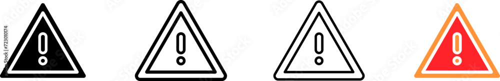 Triangle road sign. Silhouette, linear, and flat style. Vector icons. - obrazy, fototapety, plakaty 