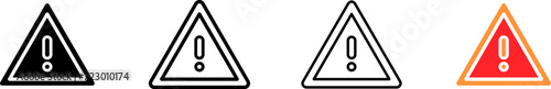Triangle road sign. Silhouette, linear, and flat style. Vector icons.