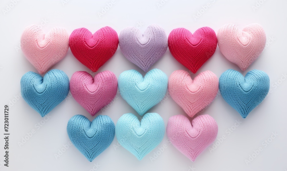 many knitted hearts