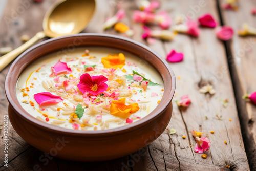 Colorful version of traditional kheer, Indian sweet rice, food concept, generative ai