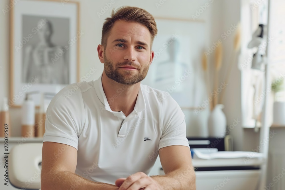 Fototapeta premium Young attractive physiotherapist in his office.