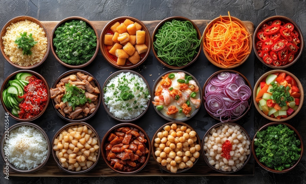 a_wide_array_of_food_on_a_dark_stone_table a_wide_array_of_food_on_a_dark_stone_table