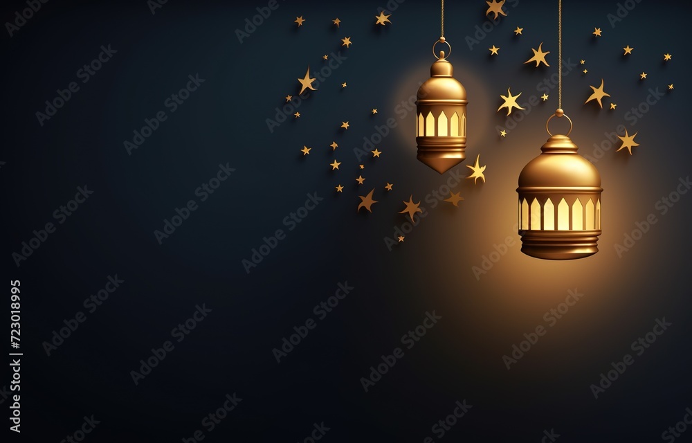 Islamic and Arabic lanterns with burning candles glowing in the dark. Festive greeting card, invitation for Muslim holy month Ramadan Kareem Islamic and Arabic lanterns with burning candles glowing in the dark. Festive greeting card, invitation for Muslim holy month Ramadan Kareem