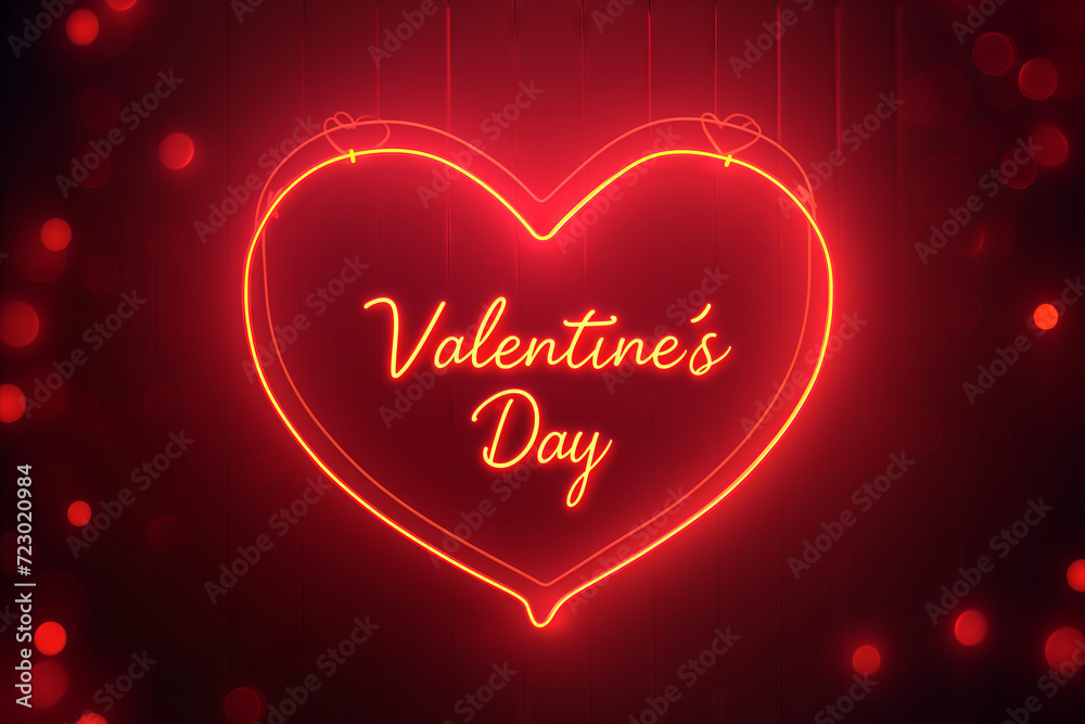 Neon Valentine's Day Heart Sign. A vibrant neon sign in the shape of a heart with the words Neon Valentine's Day Heart Sign. A vibrant neon sign in the shape of a heart with the words