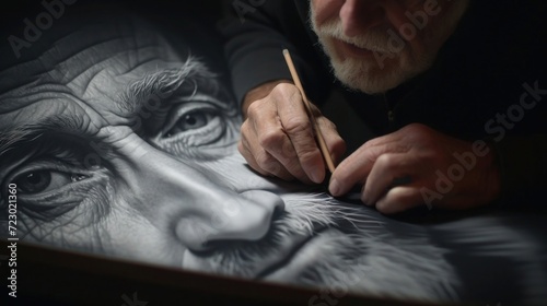 artist proudly presenting their hyper-realistic illustrations