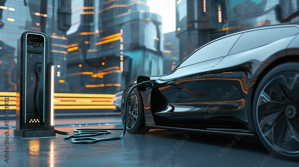 Fototapeta premium Innovative Electric Car Charging in Future Architecture Landscape