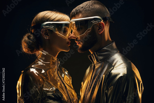 Generative AI image of futuristic couple in edgy attire