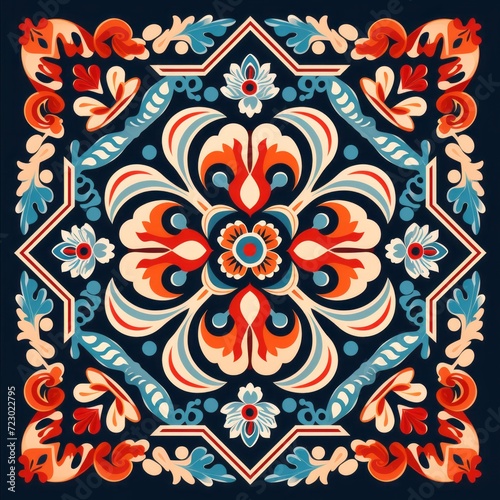 Ukrainian floral embroidery pattern. Ukrainian ornament pattern on black background. Horizontal banking for web. Photo AI Generated