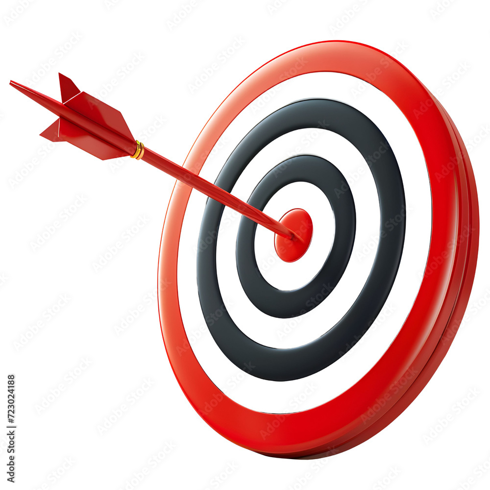 A red dart lands on the center target.