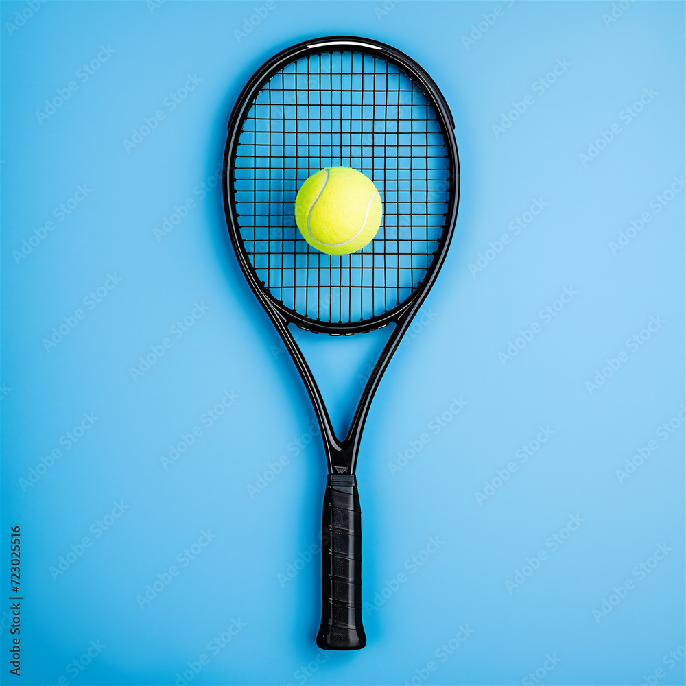 Black tennis racket with tennis ball