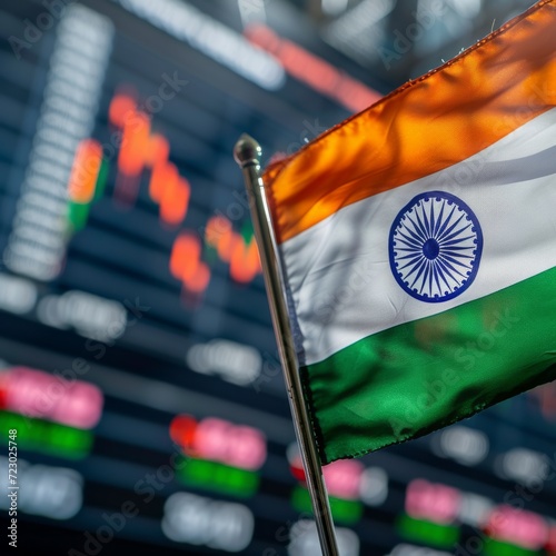 indian flag with stock market background