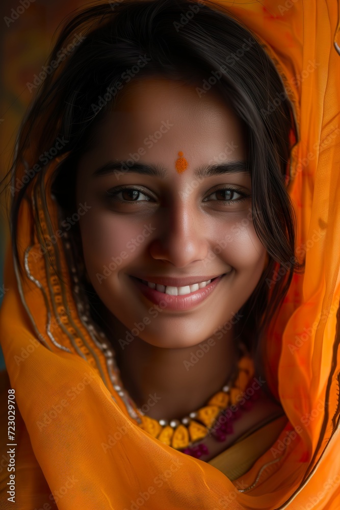 Smiley Indian Woman, Radiating Joy in a Medium Shot Smiley Indian Woman, Radiating Joy in a Medium Shot