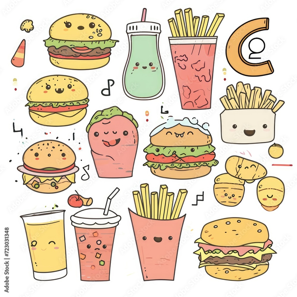 Set of food various style cartoon Set of food various style cartoon
