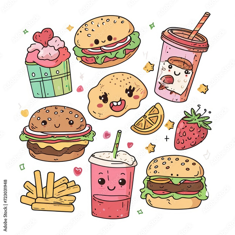 Set of food various style cartoon Set of food various style cartoon