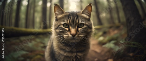 selfie of a cat in  the forest