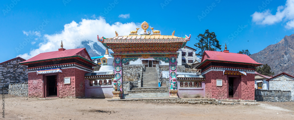 Fototapeta premium Buddhist monastery in himalayas mountain. Tengboche, Nepal