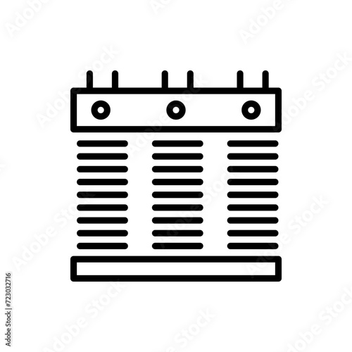 Electric transformer icon. Simple vector icon of a toroidal transformer with winding made in black style on a white photo.