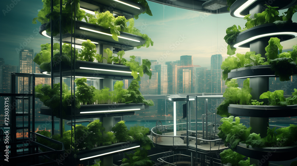 vertical farming, futuristic farming technology concept, green tech