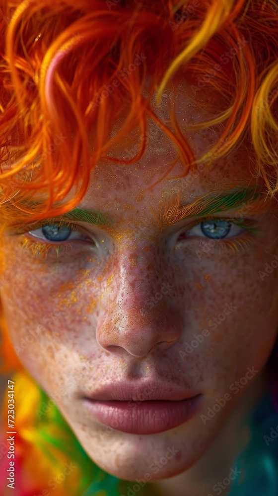 A close up of a woman with freckles on her face