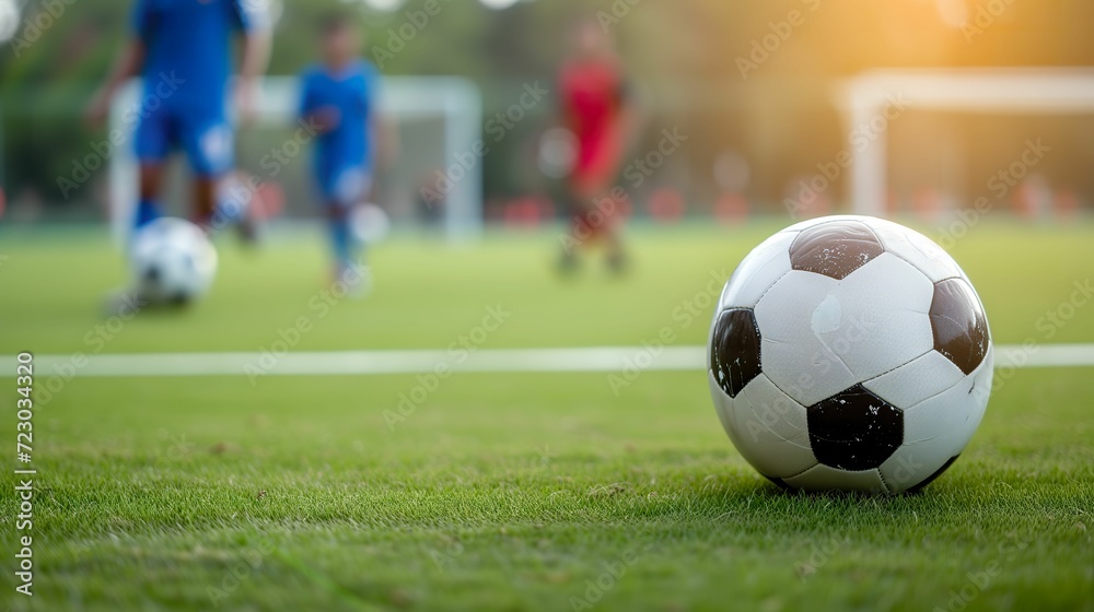 Obraz premium Soccer Action, Dynamic Play with Soccer Ball on the Field