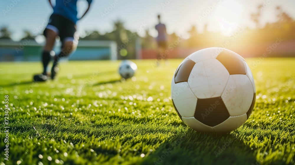 Soccer Action, Dynamic Play with Soccer Ball on the Field Soccer Action, Dynamic Play with Soccer Ball on the Field