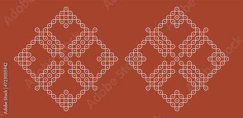 Indian Traditional and Cultural pulli or sikku Kolam design vector, set of editable home decor patterns