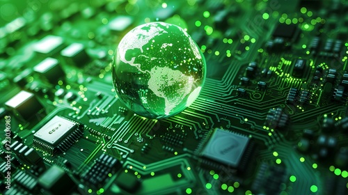 Green electronics, green technology. Environmental friendly, electronics, IT communication and server technology. generative AI