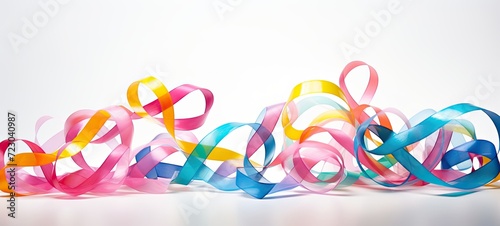 Colorful ribbons, shapes, streaks, waves, curves, and swirls intertwining to form a visually striking and energetic composition.