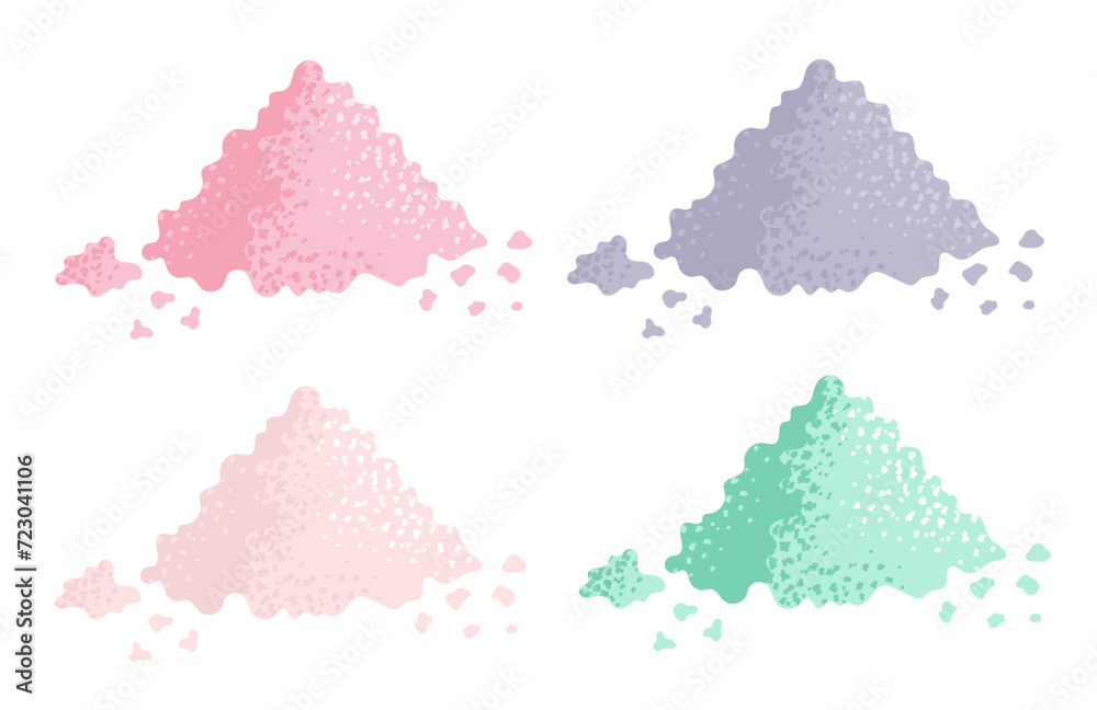 Obraz premium A set of heaps of sea salt in different colors. Spa care, health care, bath with salt. Vector illustration in cartoon style isolated on white background