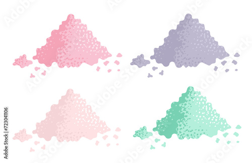 A set of heaps of sea salt in different colors. Spa care, health care, bath with salt. Vector illustration in cartoon style isolated on white background