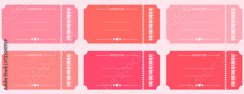 set of empty love coupons, ticket template, gift ideas for boyfriend and girlfriend, wife and husband, admit one, st valentines day, anniversary