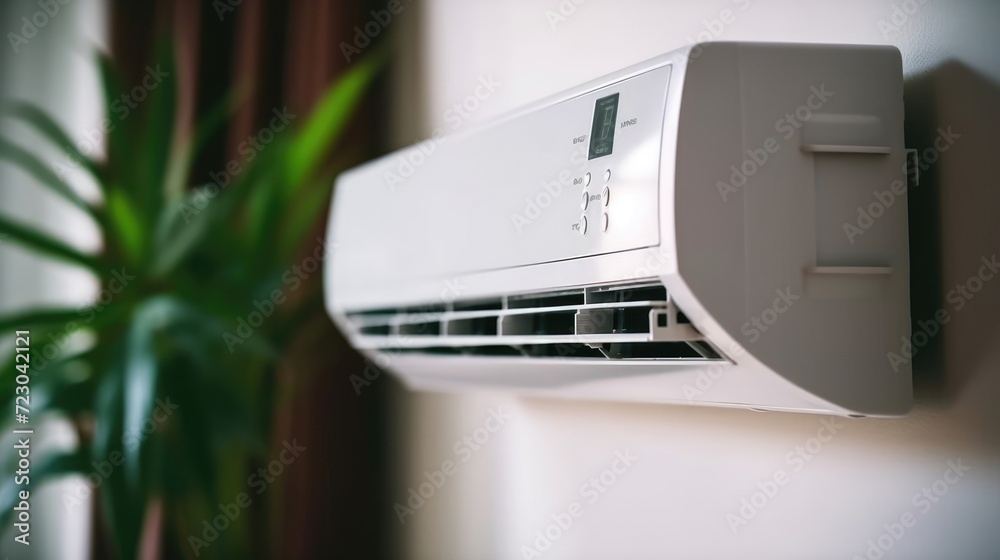 Close - up photo of a wall mounted air conditioner Close - up photo of a wall mounted air conditioner