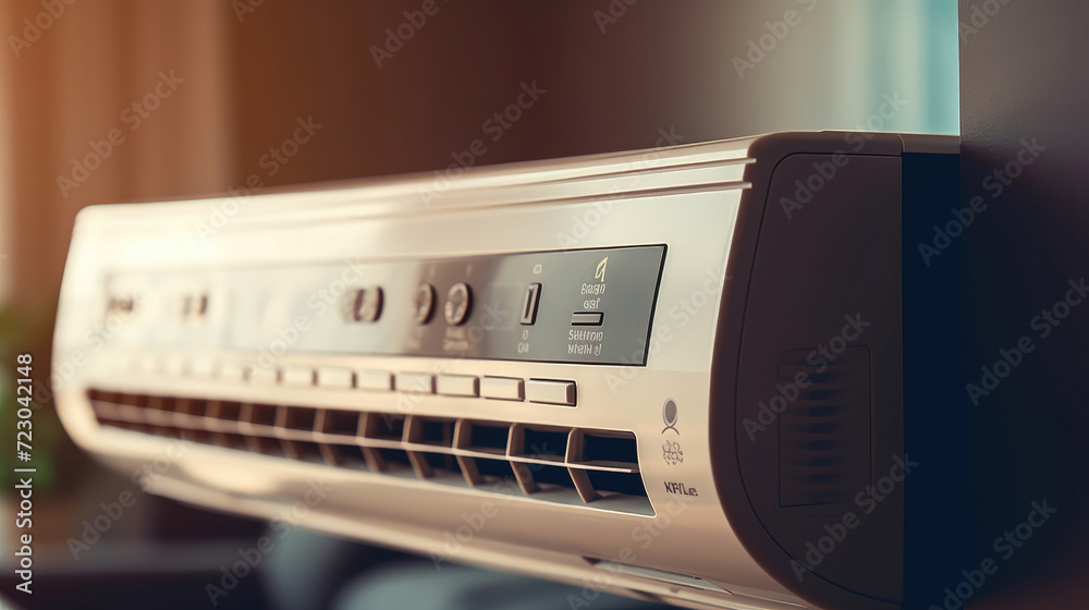 Close - up photo of a wall mounted air conditioner Close - up photo of a wall mounted air conditioner