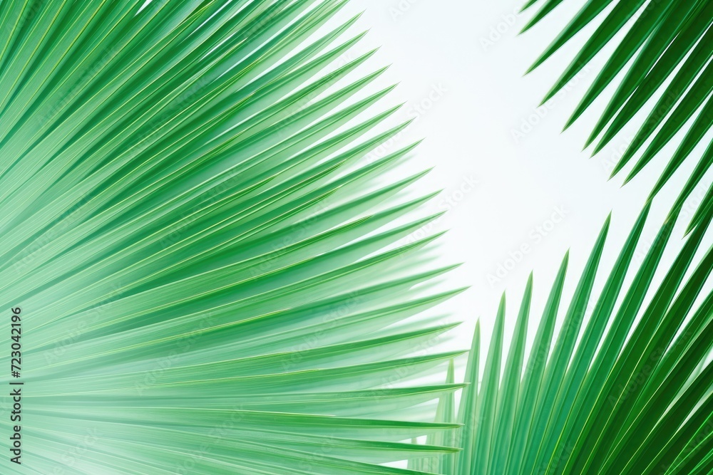 Fototapeta premium A detailed view of a single green palm leaf, showcasing its rich color and intricate texture.