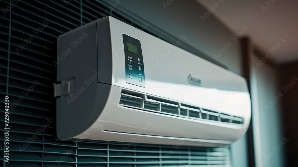 Close - up photo of a wall mounted air conditioner Close - up photo of a wall mounted air conditioner