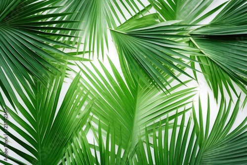 A detailed shot capturing the intricate patterns and textures of the leaves on a palm tree.