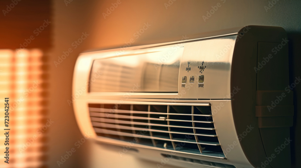 Close - up photo of a wall mounted air conditioner Close - up photo of a wall mounted air conditioner