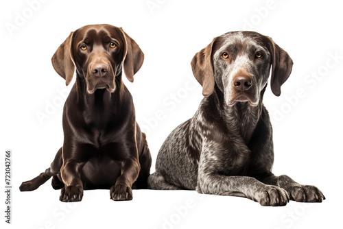 Two dogs sitting isolated on transparent or white background
