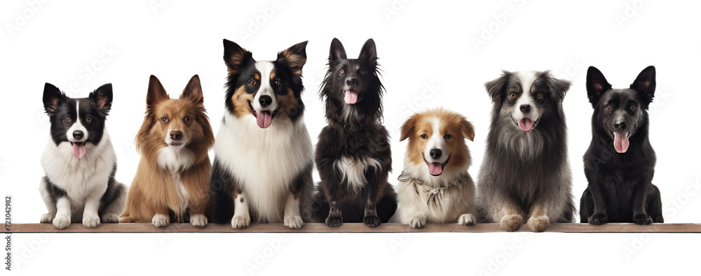 Group of dogs isolated on transparent or white background