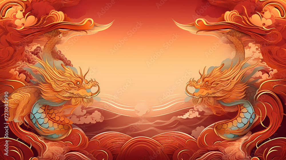 Chinese New Year background, Lunar New Year greeting card template with copy space