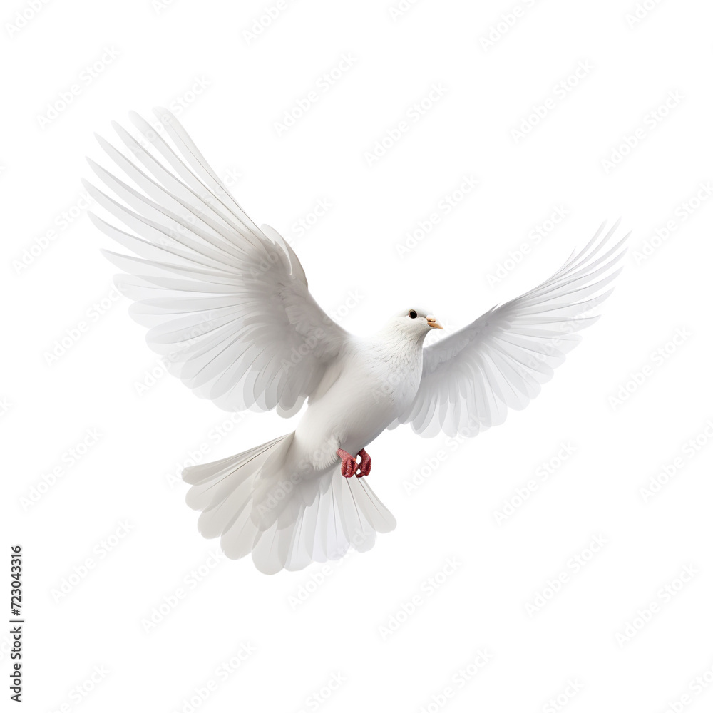 White dove flying isolated on transparent or white background White dove flying isolated on transparent or white background
