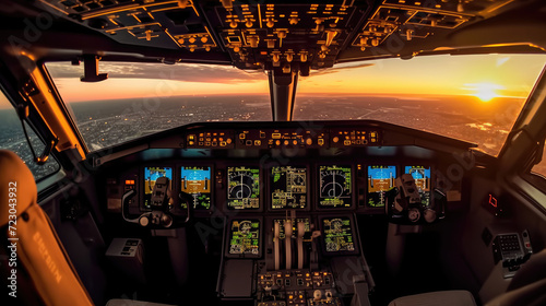 Close-up photo of Airline flight pilot control deck