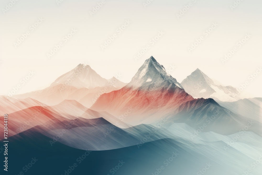 A stunning photograph showcasing a majestic mountain range adorned with vibrant red and blue hues.